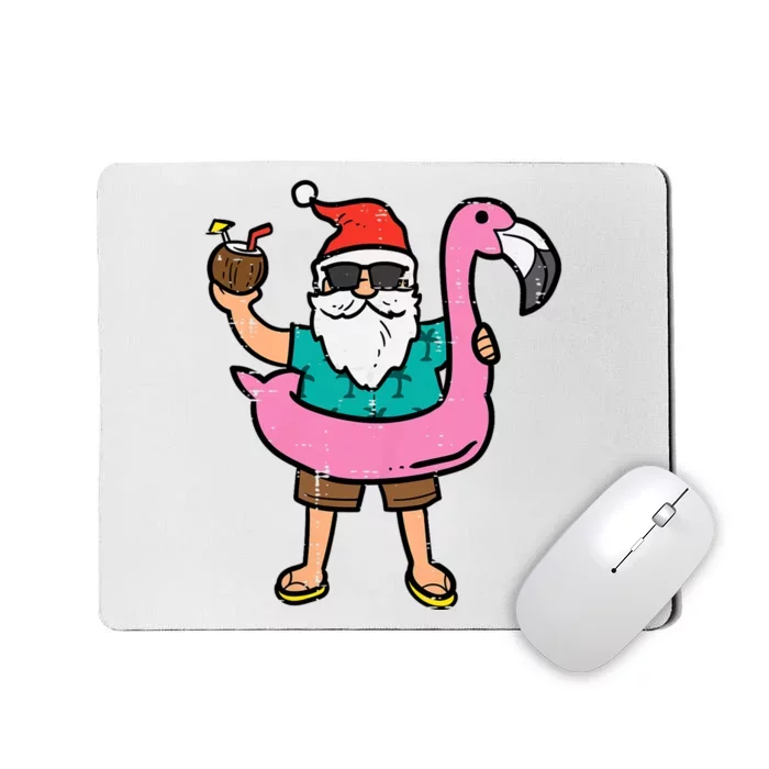 Santa On Flamingo Floatie Cute Christmas In July Xmas Summer Mousepad