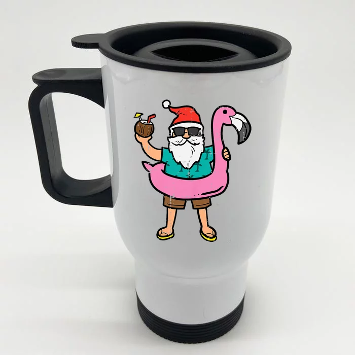 Santa On Flamingo Floatie Cute Christmas In July Xmas Summer Front & Back Stainless Steel Travel Mug