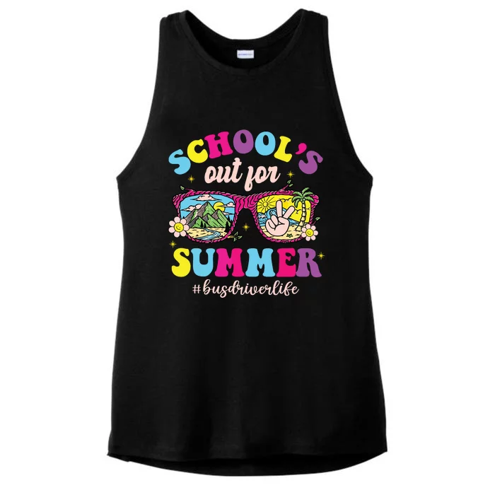 Schools Out For Summer Bus Driver Life Sunglasses Tie Dye Ladies Tri-Blend Wicking Tank