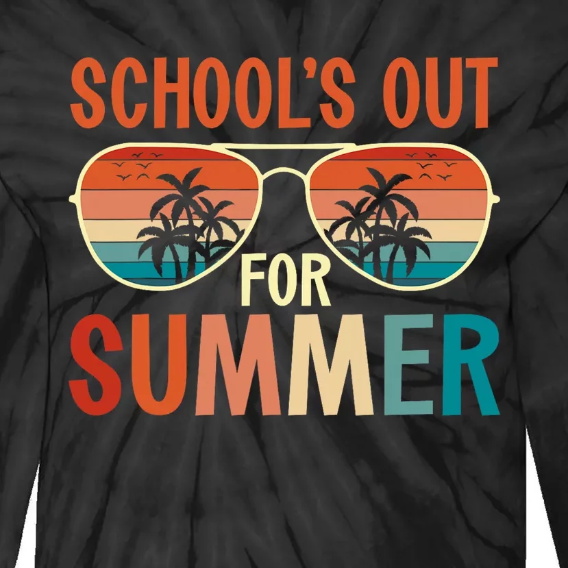 School Out For Summer Retro Last Day Of School Teacher Tie-Dye Long Sleeve Shirt