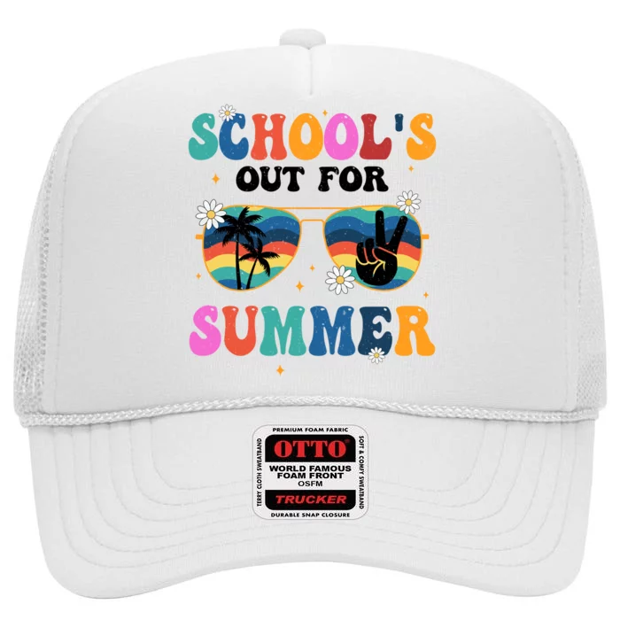 Schools Out For Summer Hippie Retro High Crown Mesh Trucker Hat