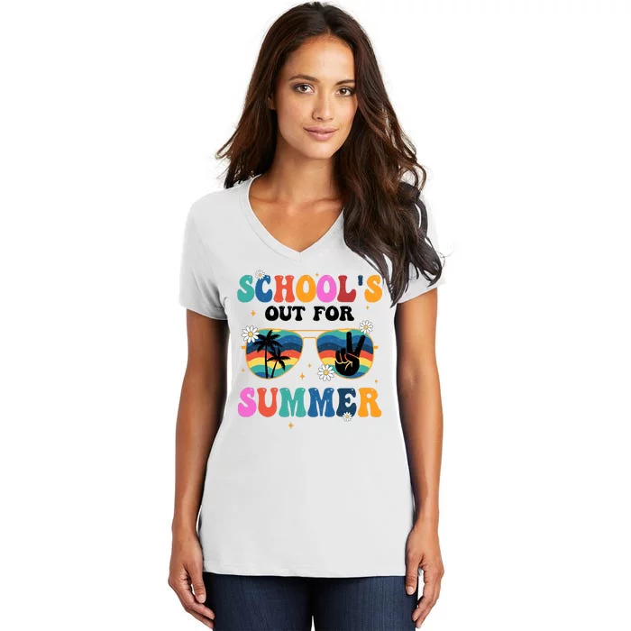 Schools Out For Summer Hippie Retro Women's V-Neck T-Shirt