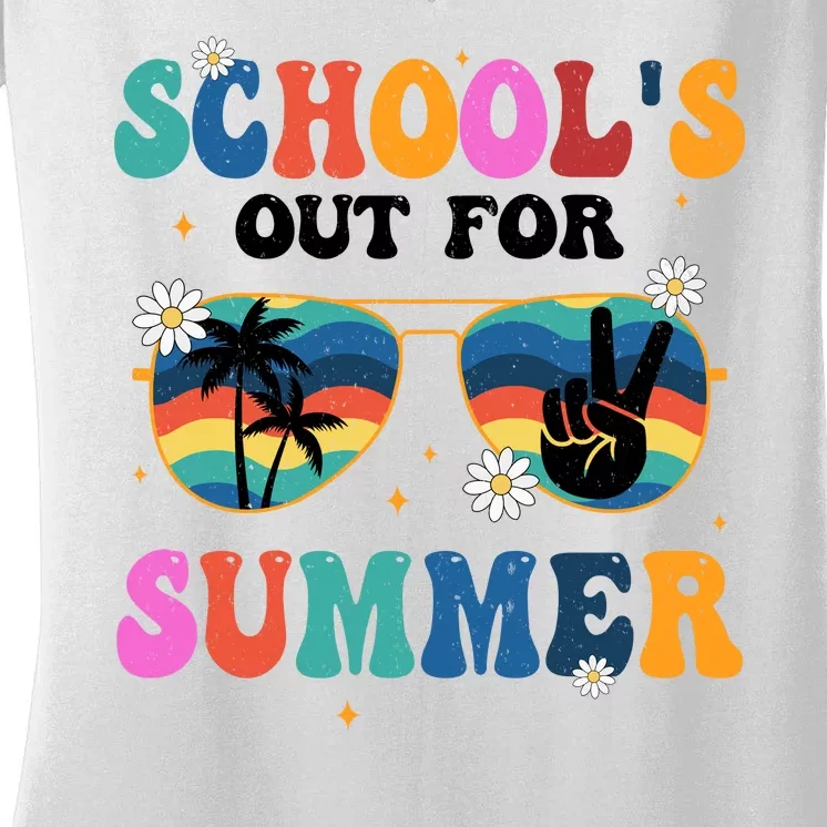 Schools Out For Summer Hippie Retro Women's V-Neck T-Shirt