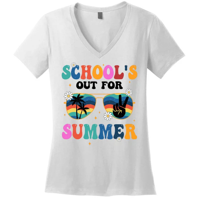 Schools Out For Summer Hippie Retro Women's V-Neck T-Shirt