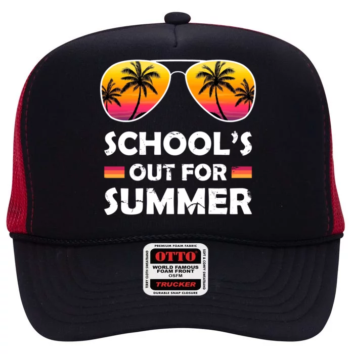 School's Out For Summer Palm Trees High Crown Mesh Trucker Hat