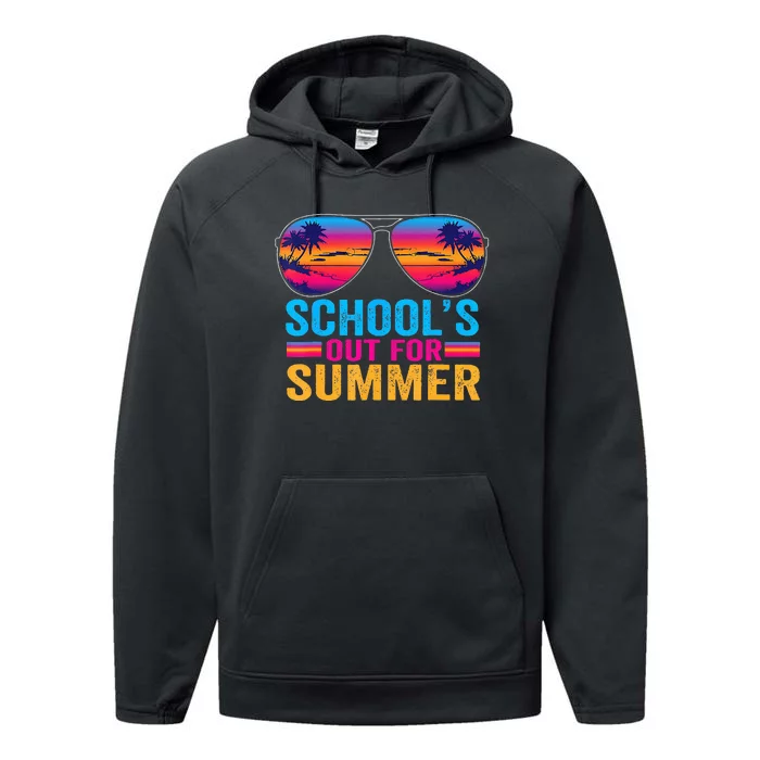 Schools Out For Summer Glasses Last Day Of School Teacher Performance Fleece Hoodie