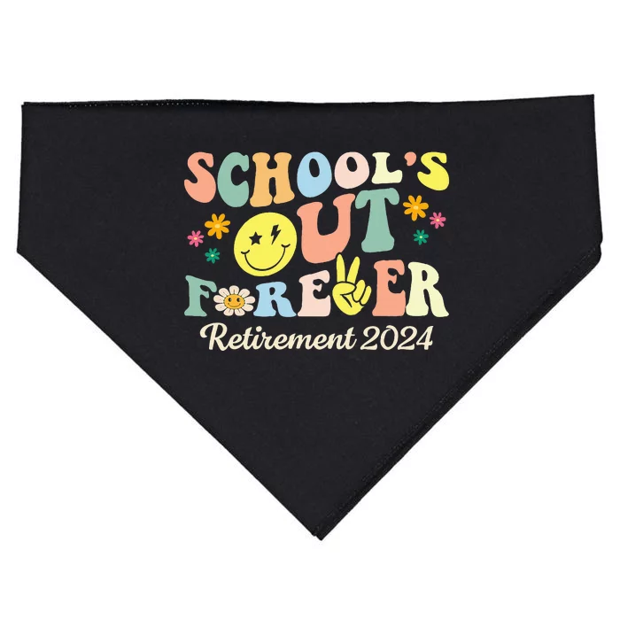 SchoolS Out Forever Gifts Retired Teacher Retirement 2024 USA-Made Doggie Bandana