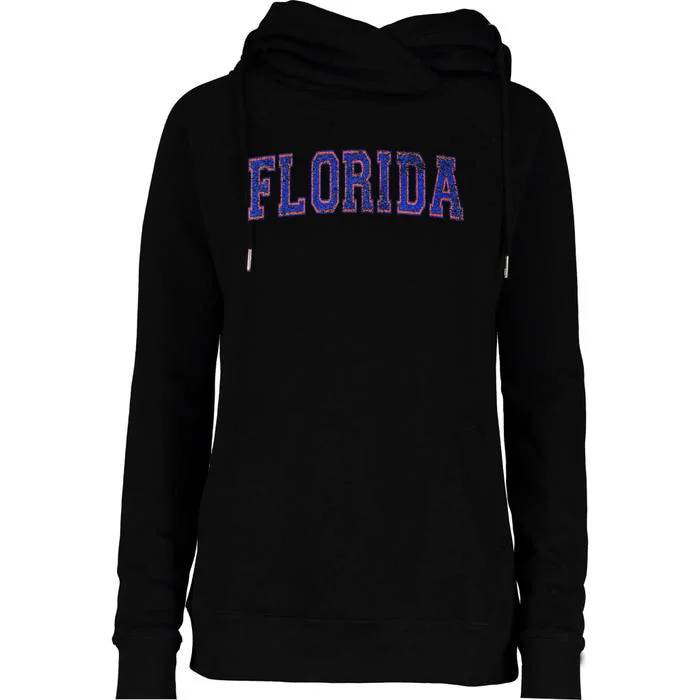 State Of Florida Varsity Blue Weathered Womens Funnel Neck Pullover Hood