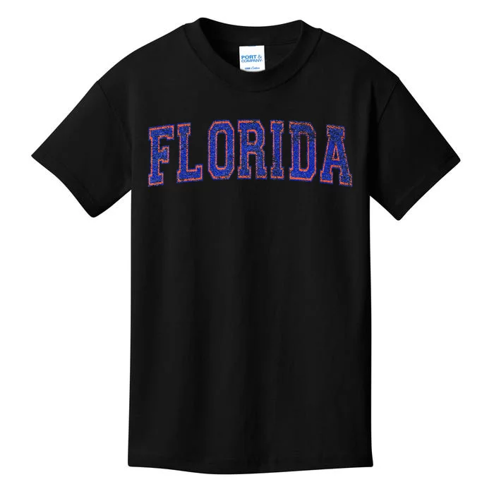 State Of Florida Varsity Blue Weathered Kids T-Shirt