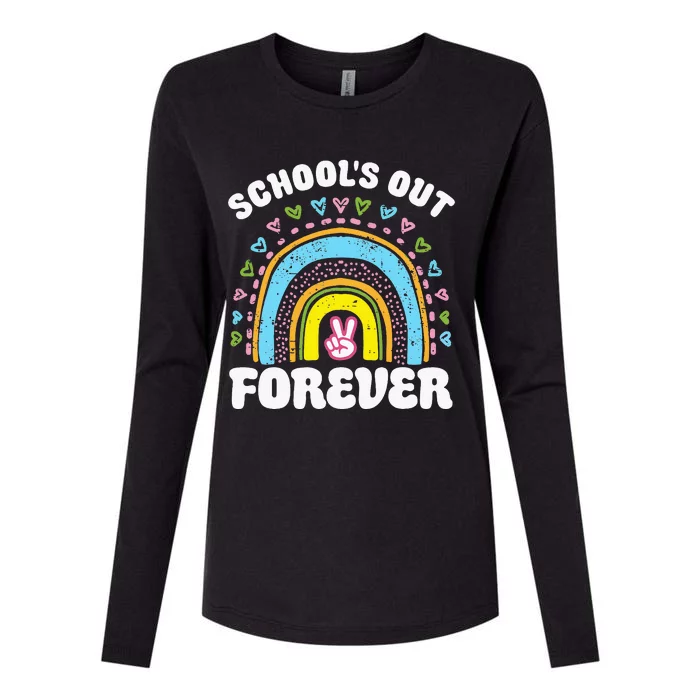 SchoolS Out Forever Rainbow Teacher Retirement Womens Cotton Relaxed Long Sleeve T-Shirt