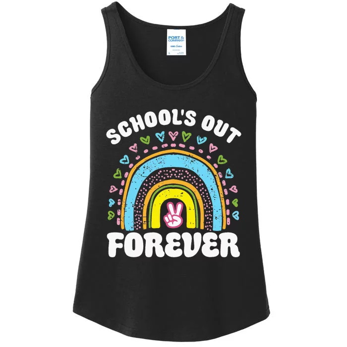 SchoolS Out Forever Rainbow Teacher Retirement Ladies Essential Tank