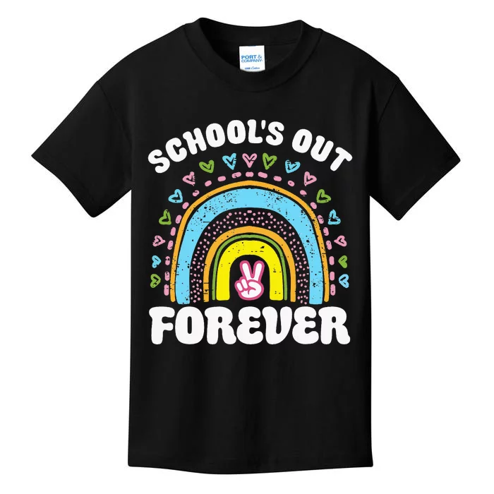 SchoolS Out Forever Rainbow Teacher Retirement Kids T-Shirt