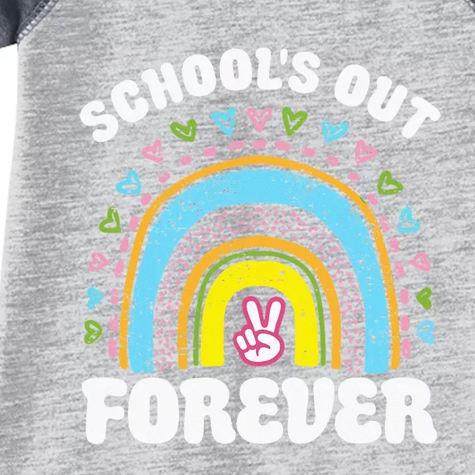 SchoolS Out Forever Rainbow Teacher Retirement Infant Baby Jersey Bodysuit