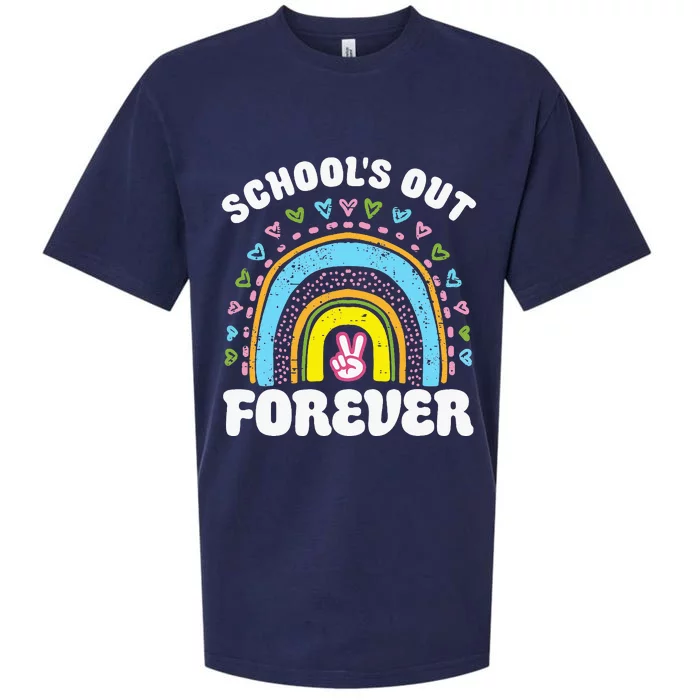 SchoolS Out Forever Rainbow Teacher Retirement Sueded Cloud Jersey T-Shirt