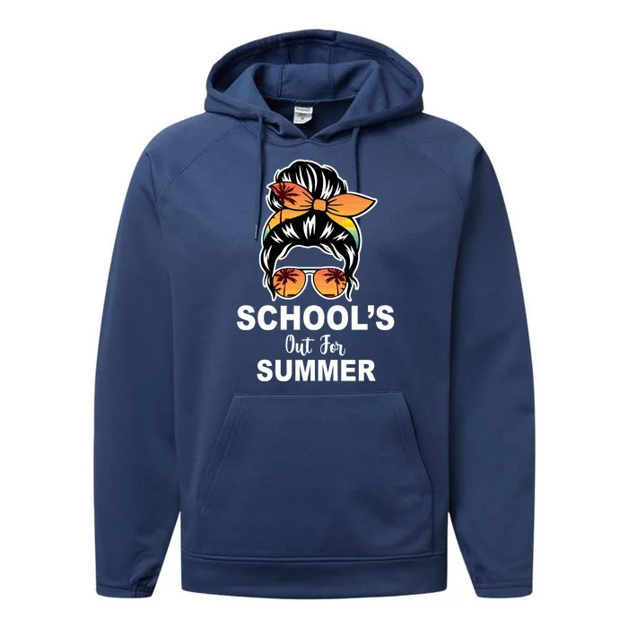 Schools Out For Summer Female Bun Sunglass Performance Fleece Hoodie