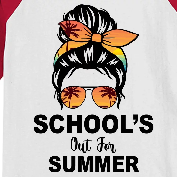 Schools Out For Summer Female Bun Sunglass Kids Colorblock Raglan Jersey