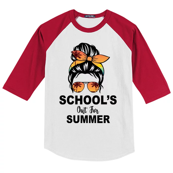 Schools Out For Summer Female Bun Sunglass Kids Colorblock Raglan Jersey