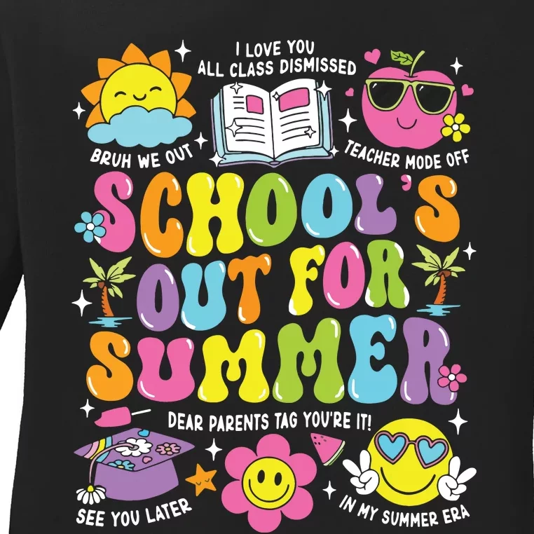 Schools Out For Summer Graduation Last Day Of School Teacher Ladies Long Sleeve Shirt