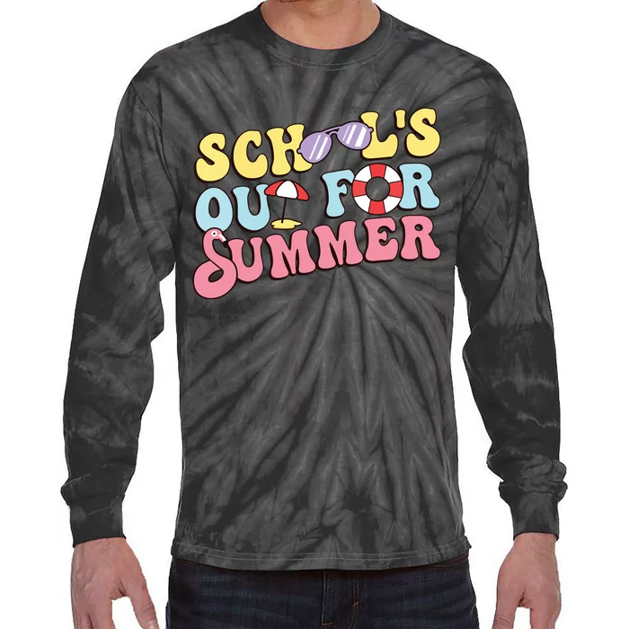 Schools Out For Summer Graduation Students Teacher Vacation. Tie-Dye Long Sleeve Shirt