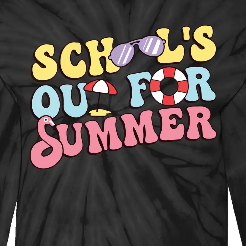 Schools Out For Summer Graduation Students Teacher Vacation. Tie-Dye Long Sleeve Shirt