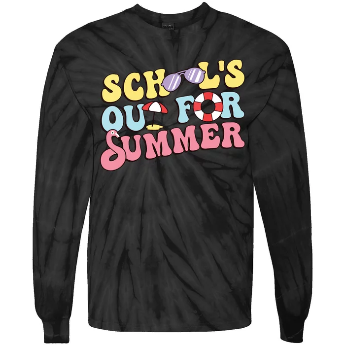 Schools Out For Summer Graduation Students Teacher Vacation. Tie-Dye Long Sleeve Shirt