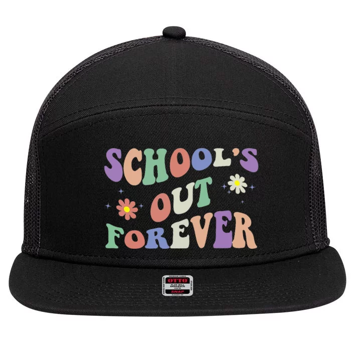 SchoolS Out Forever Teacher Retirement Boho Flower 7 Panel Mesh Trucker Snapback Hat