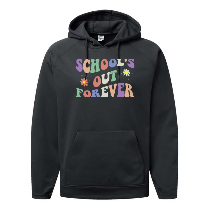 SchoolS Out Forever Teacher Retirement Boho Flower Performance Fleece Hoodie