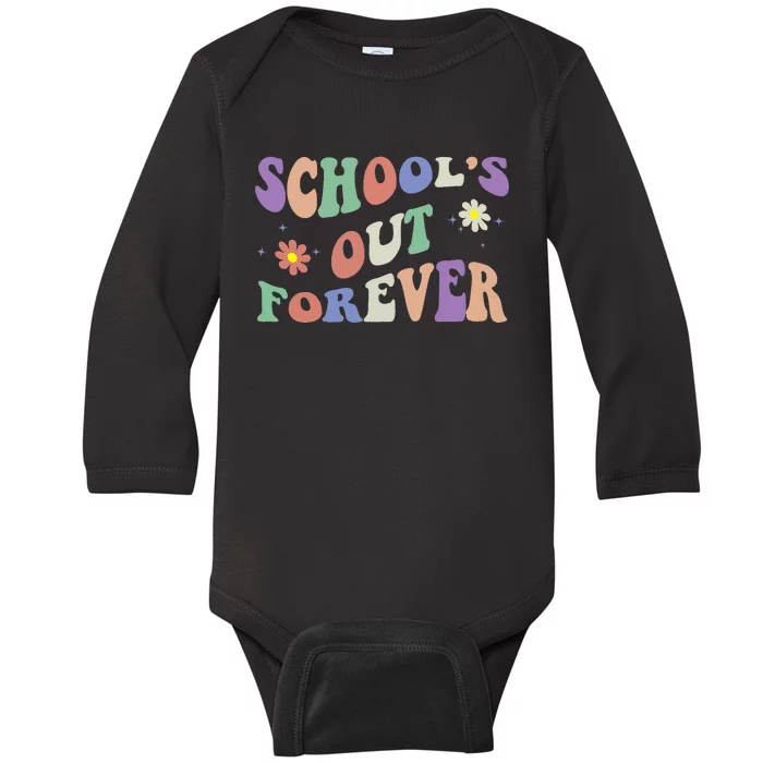 SchoolS Out Forever Teacher Retirement Boho Flower Baby Long Sleeve Bodysuit