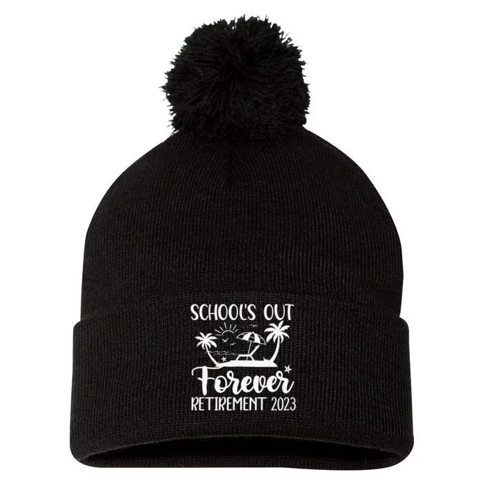 Schools Out Forever Retirement White Pom Pom 12in Knit Beanie