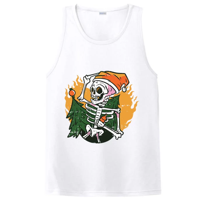 Skeleton On Fire Christmas Pajama Cool Skull Bones Xmas Performance Tank