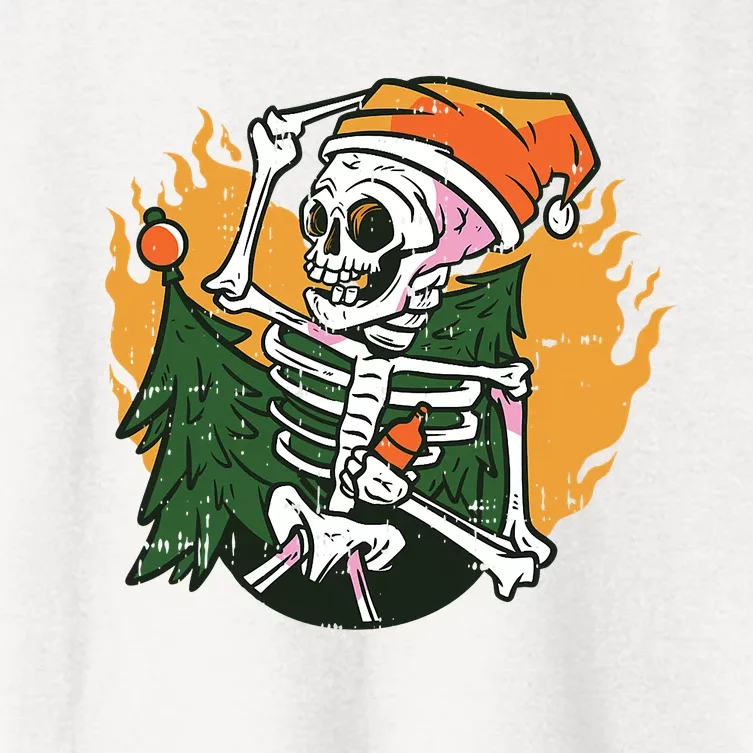 Skeleton On Fire Christmas Pajama Cool Skull Bones Xmas Women's Crop Top Tee