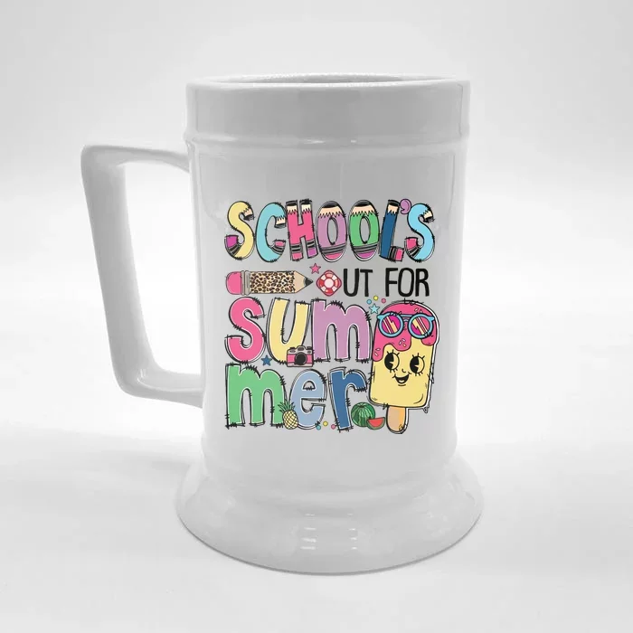 Schools Out For Summer Teacher Boy Girl Summer Vacation Front & Back Beer Stein