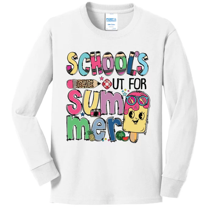 Schools Out For Summer Teacher Boy Girl Summer Vacation Kids Long Sleeve Shirt