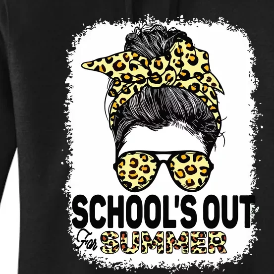 Schools Out For Summer Teacher Leopard Messy Bun Bleached Women's Pullover Hoodie