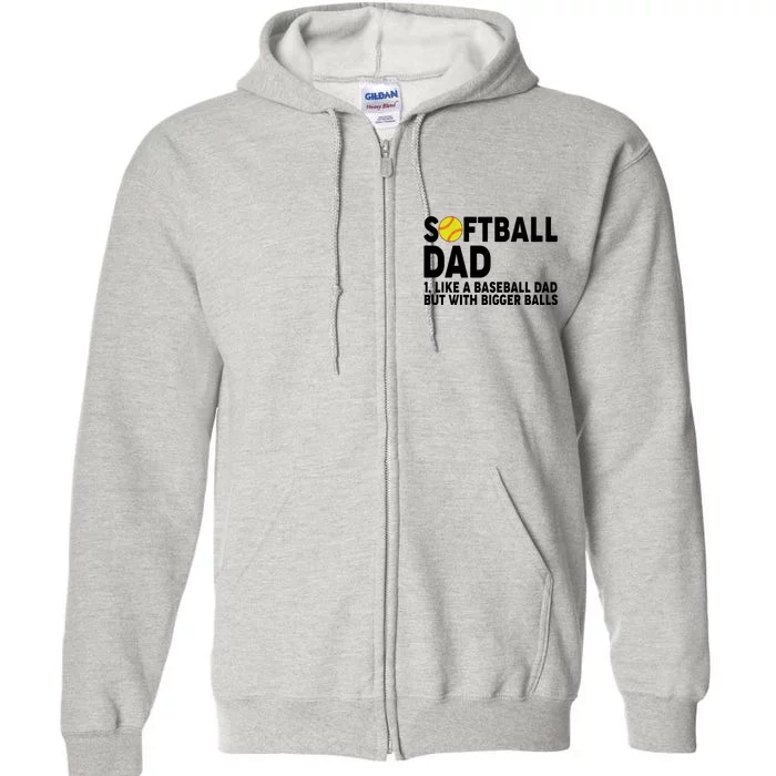 Softball Dad Like A Baseball Dad But With Bigger Balls Full Zip Hoodie