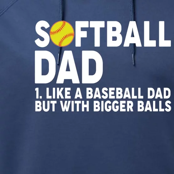 Softball Dad Like A Baseball Dad But With Bigger Balls Performance Fleece Hoodie