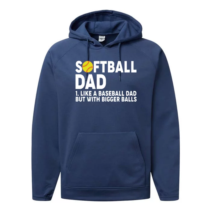 Softball Dad Like A Baseball Dad But With Bigger Balls Performance Fleece Hoodie