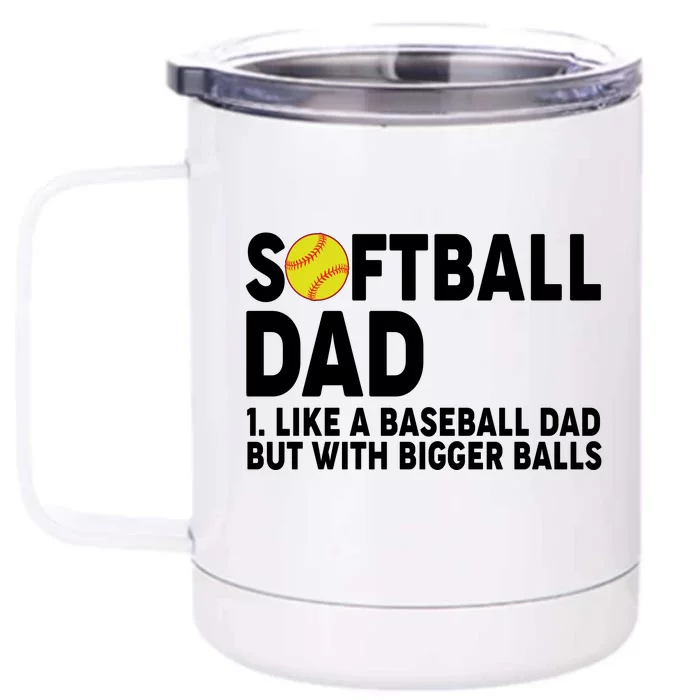 Softball Dad Like A Baseball Dad But With Bigger Balls Front & Back 12oz Stainless Steel Tumbler Cup