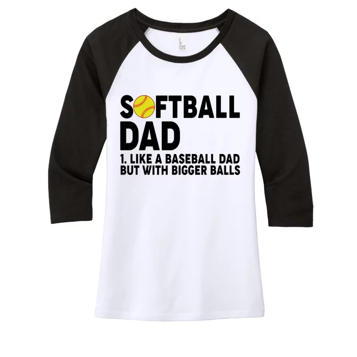 Softball Dad Like A Baseball Dad But With Bigger Balls Women's Tri-Blend 3/4-Sleeve Raglan Shirt