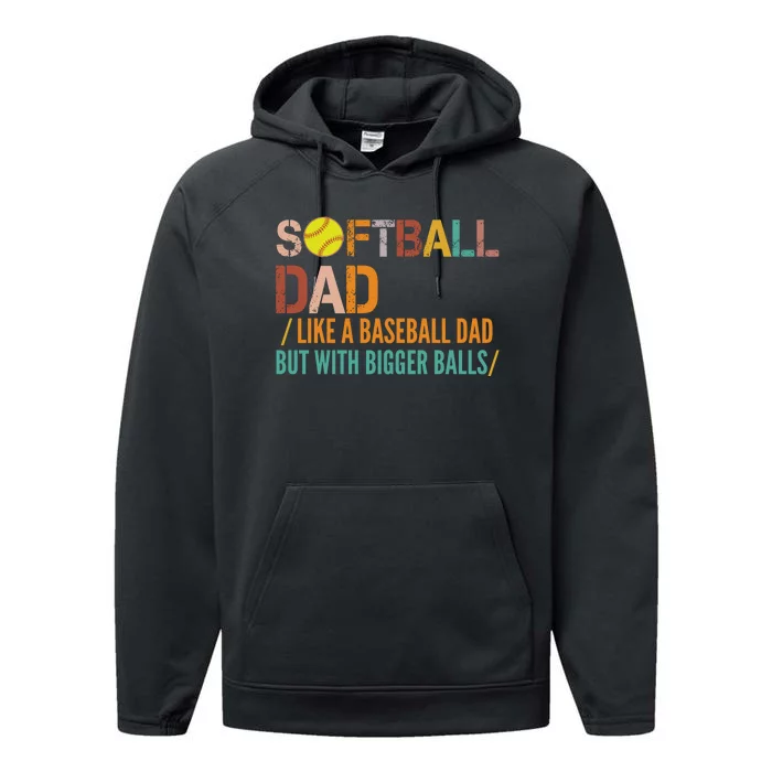 Softball Dad Like A Baseball Dad Vintage Performance Fleece Hoodie