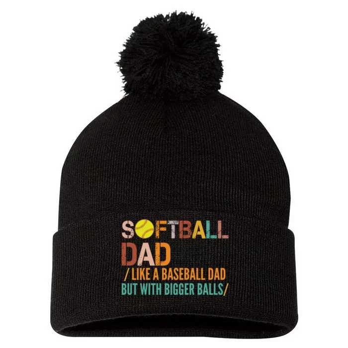 Softball Dad Like A Baseball Dad Vintage Pom Pom 12in Knit Beanie