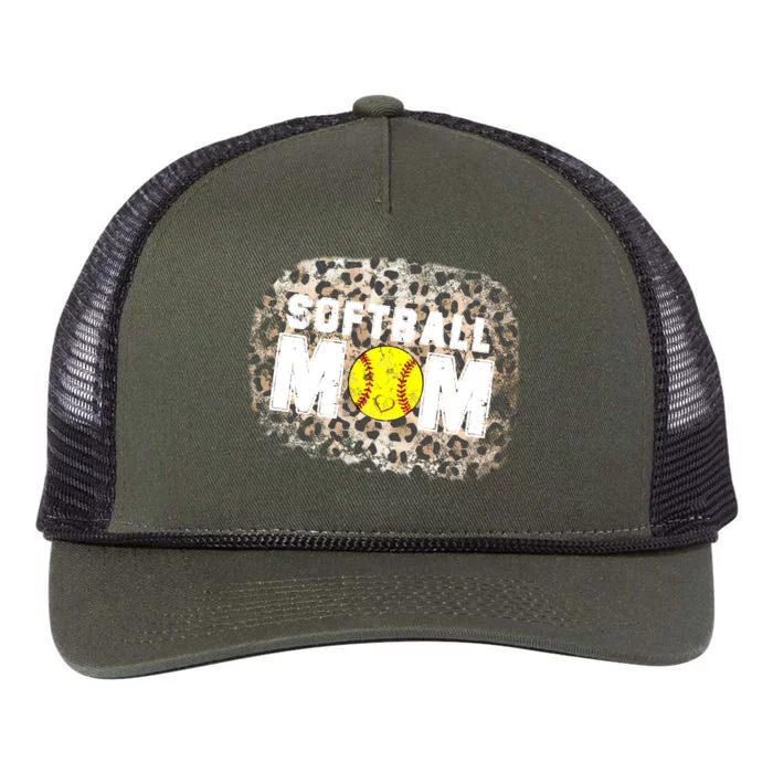 Softball Mom leopard Background Retro Rope Trucker Hat Cap