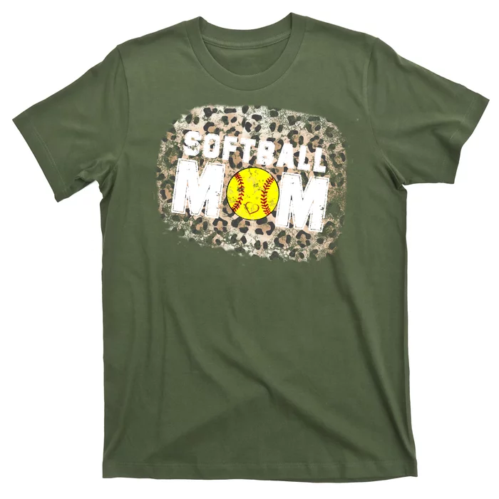 Softball Mom leopard Background T-Shirt