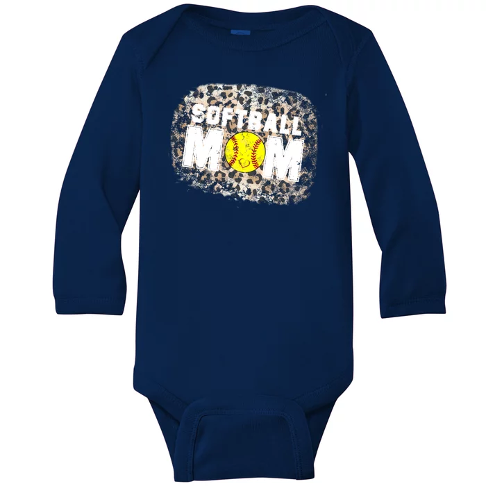 Softball Mom leopard Background Baby Long Sleeve Bodysuit