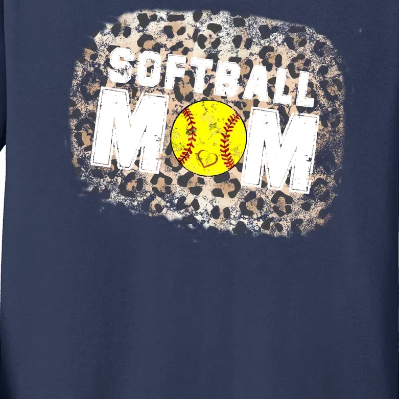 Softball Mom leopard Background Kids Long Sleeve Shirt