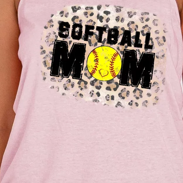 Softball Mom leopard Background Women's Knotted Racerback Tank