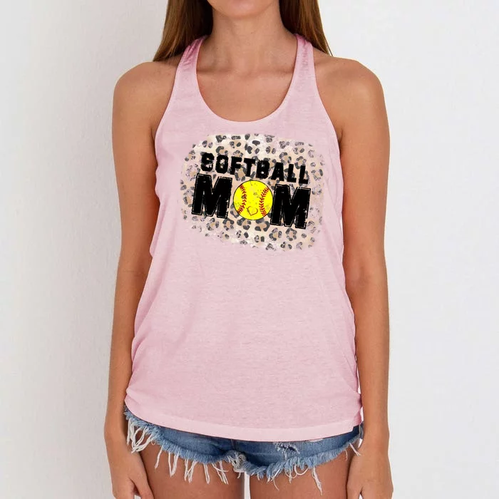 Softball Mom leopard Background Women's Knotted Racerback Tank