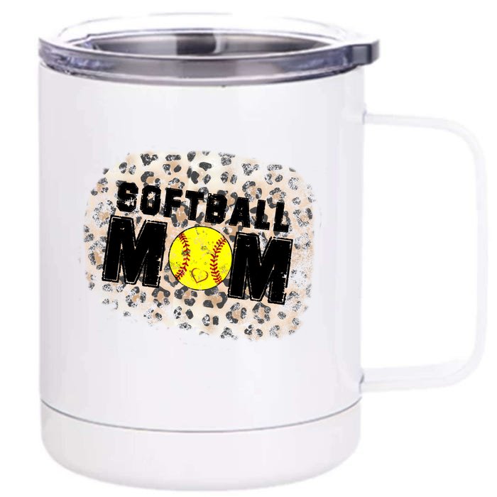 Softball Mom leopard Background Front & Back 12oz Stainless Steel Tumbler Cup