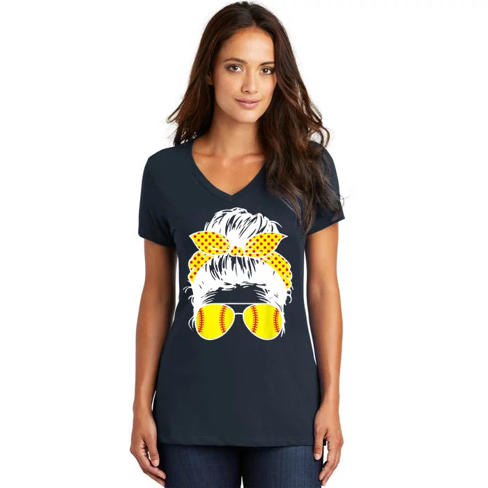 Softball Mom Sunglasses Women's V-Neck T-Shirt