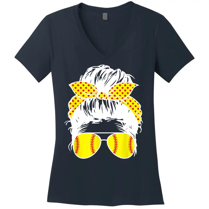 Softball Mom Sunglasses Women's V-Neck T-Shirt